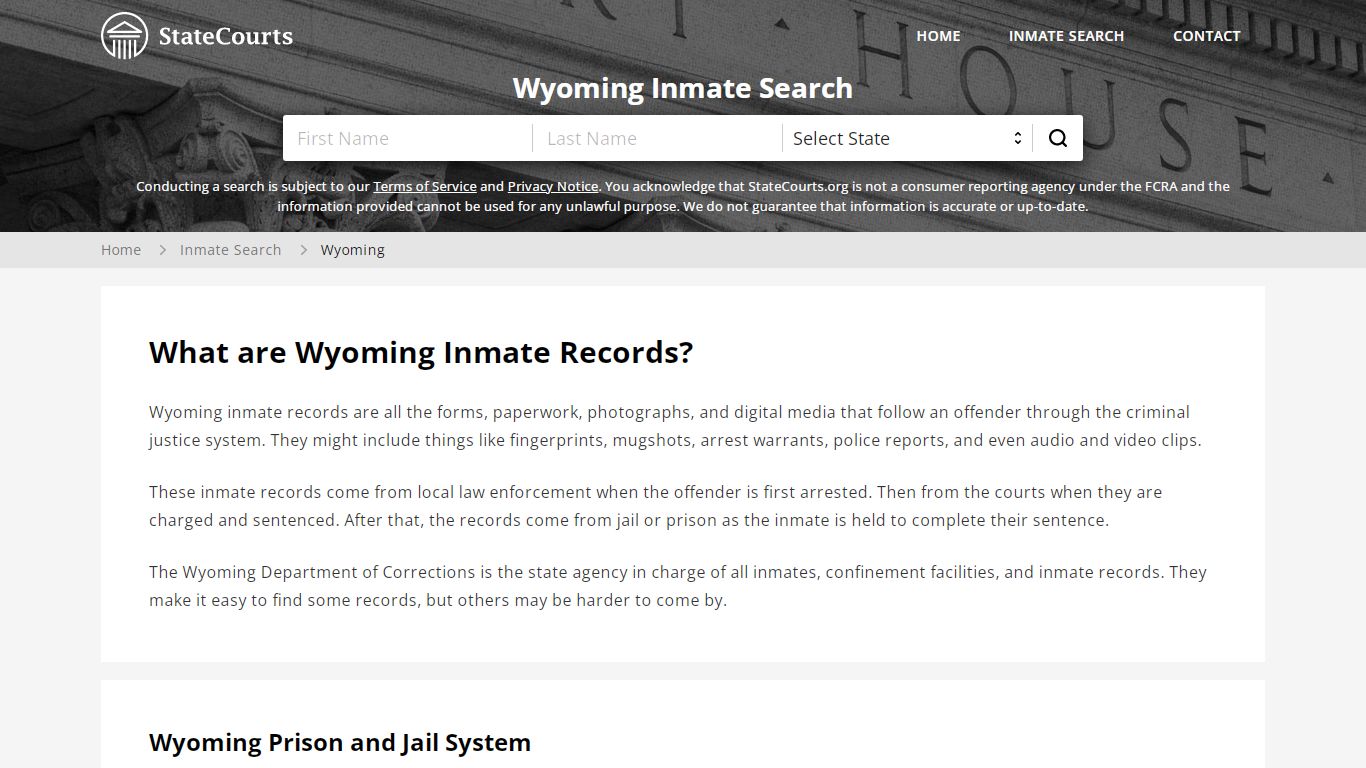 Wyoming Inmate Search, Prison and Jail Information ...