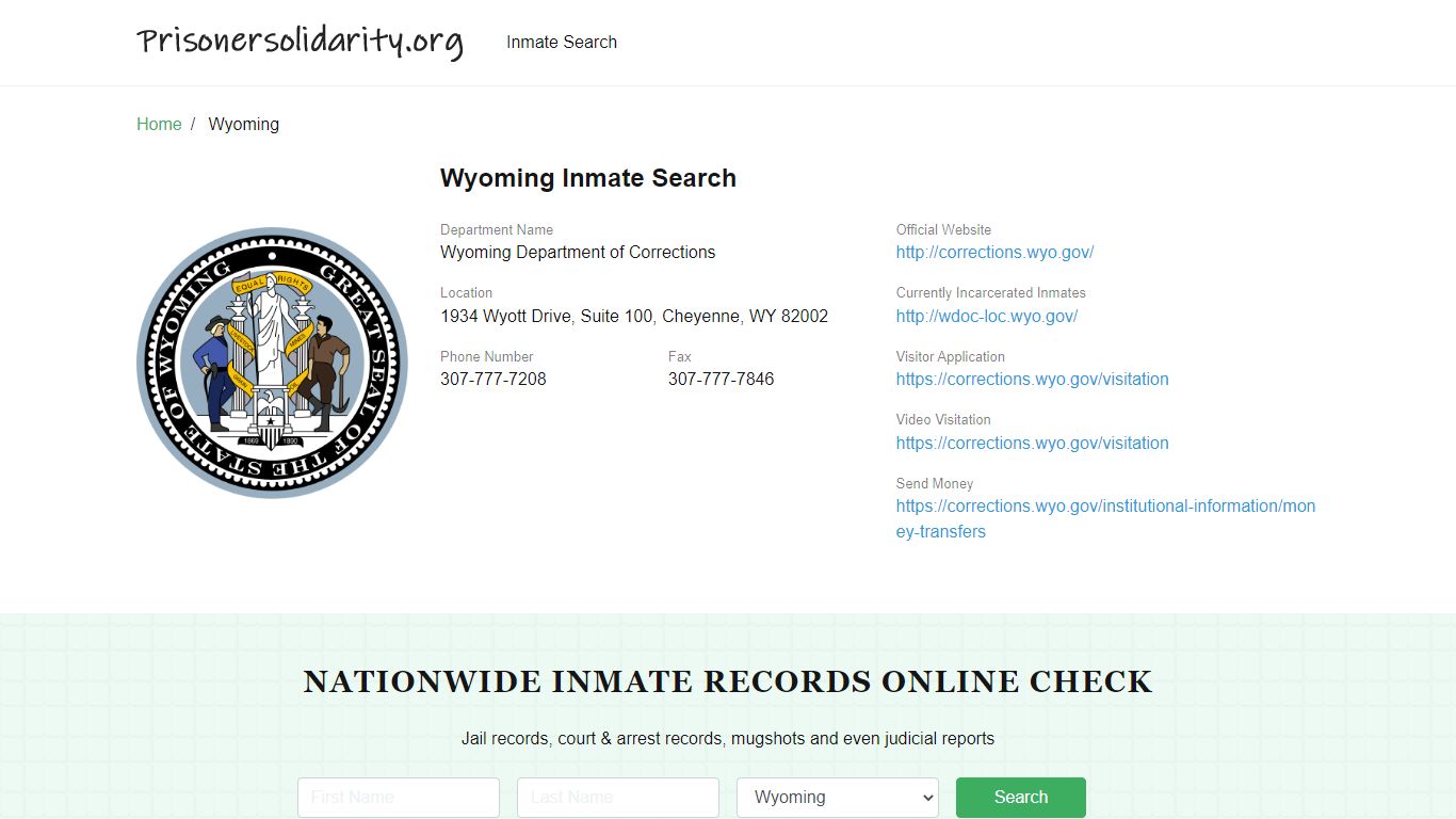 Wyoming Inmate Search – Wyoming Department of Corrections ...