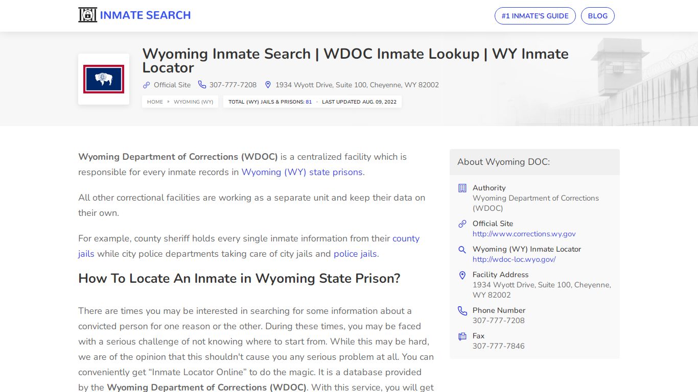 Wyoming Inmate Search | WDOC Inmate Lookup | WY Inmate Locator